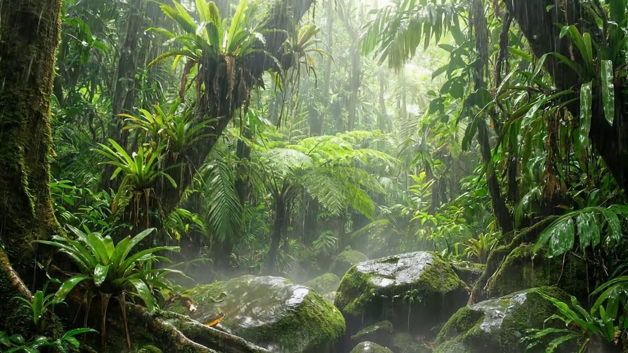 Rain In Dense Rainforest With Gentle Piano For Study, Sleep, Relaxation, And Mindfulness