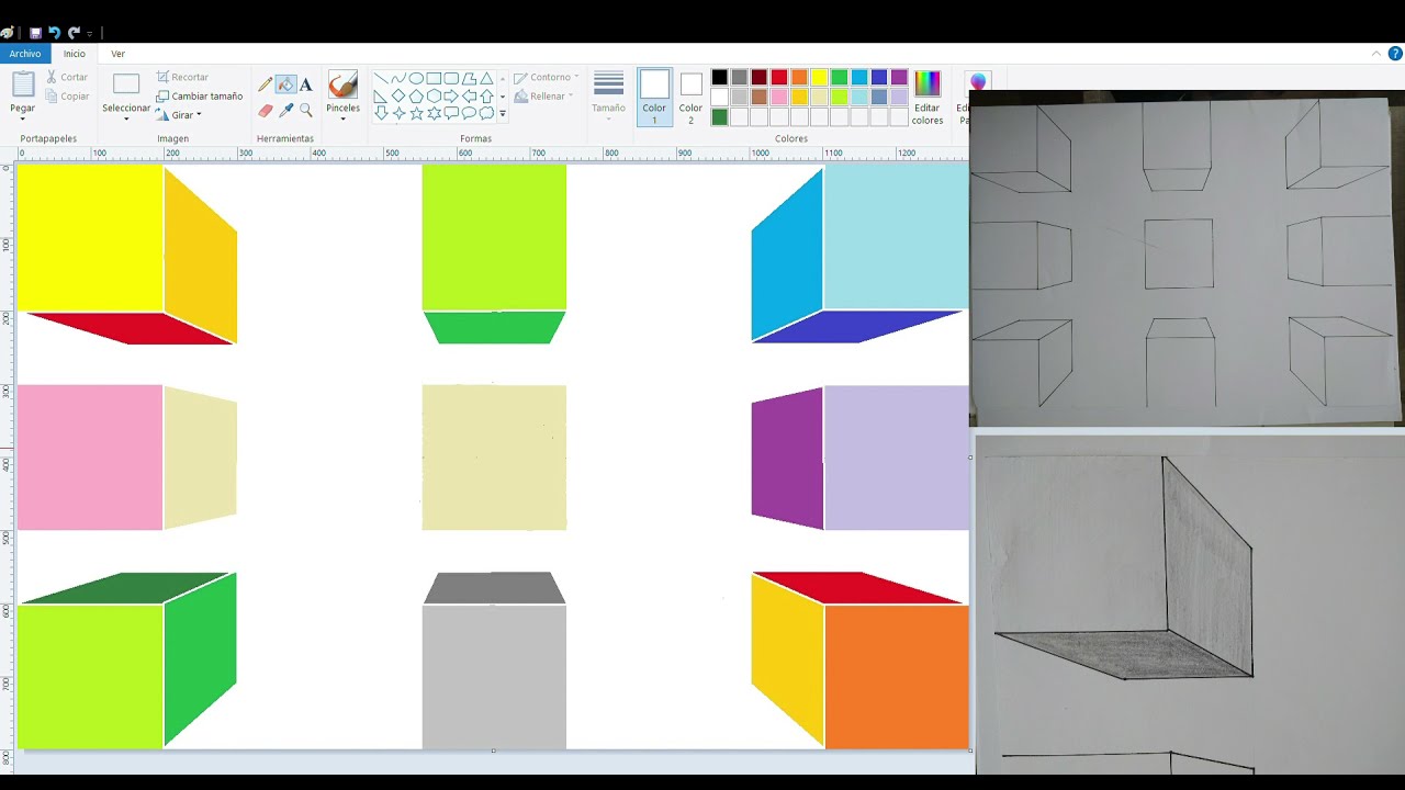 Cubos en perspectiva con un punto de fuga - Actividad para clases online.