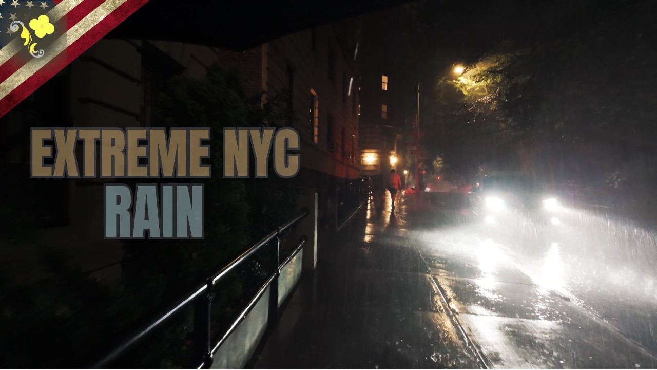 Walking Through NYC’s Flash Flood Rainstorm | Heavy Rain, Umbrella Sounds & City Ambience for Sleep