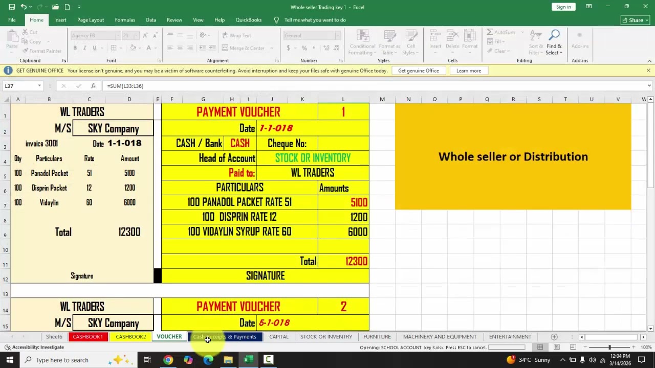 Whole Seller & Distribution Company Accountant work key.
