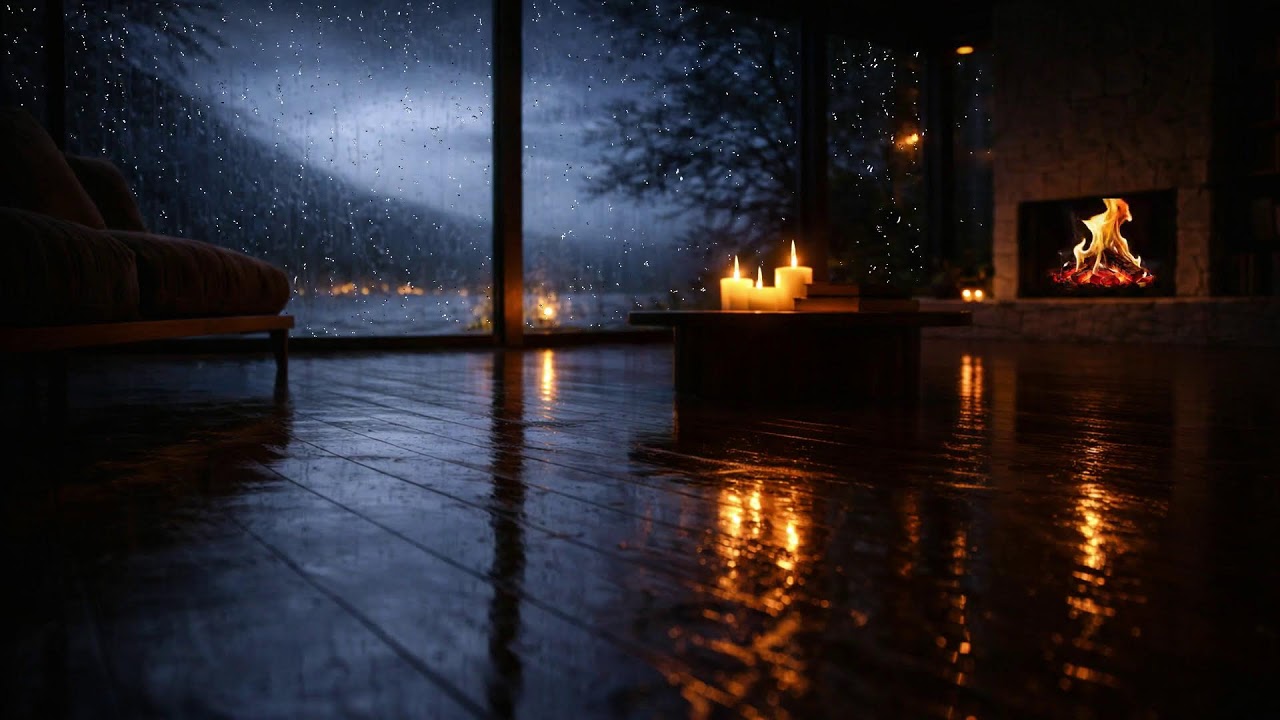 Cozy Fireplace Jazz with Rain Sounds 🌧 Midnight Calm
