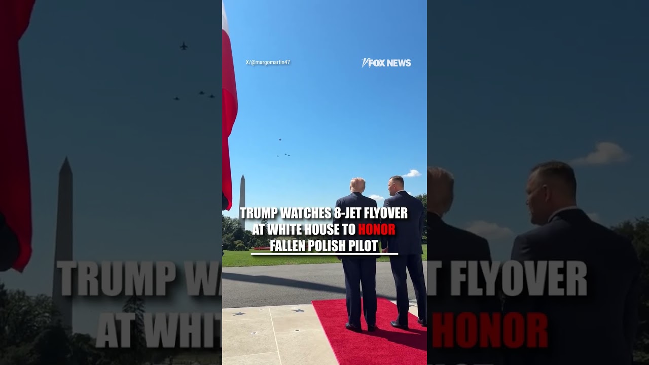 WATCH: Trump views eight-jet flyover in honor of fallen Polish pilot #shorts