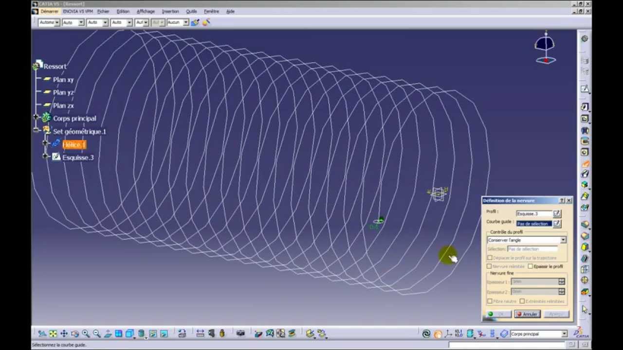 Tutoriel Catia : Créer un ressort (Forme / Shape, Generative shape design)