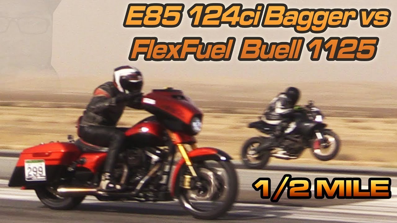 Harley Street Glide vs Buell 1125CR - 1/2 Mile Race