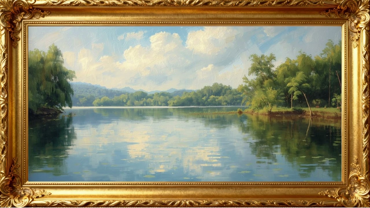 Peaceful Lake Landscape &ndash; 4K Oil Painting Wallpaper for TV Background | 4K Frame TV Art