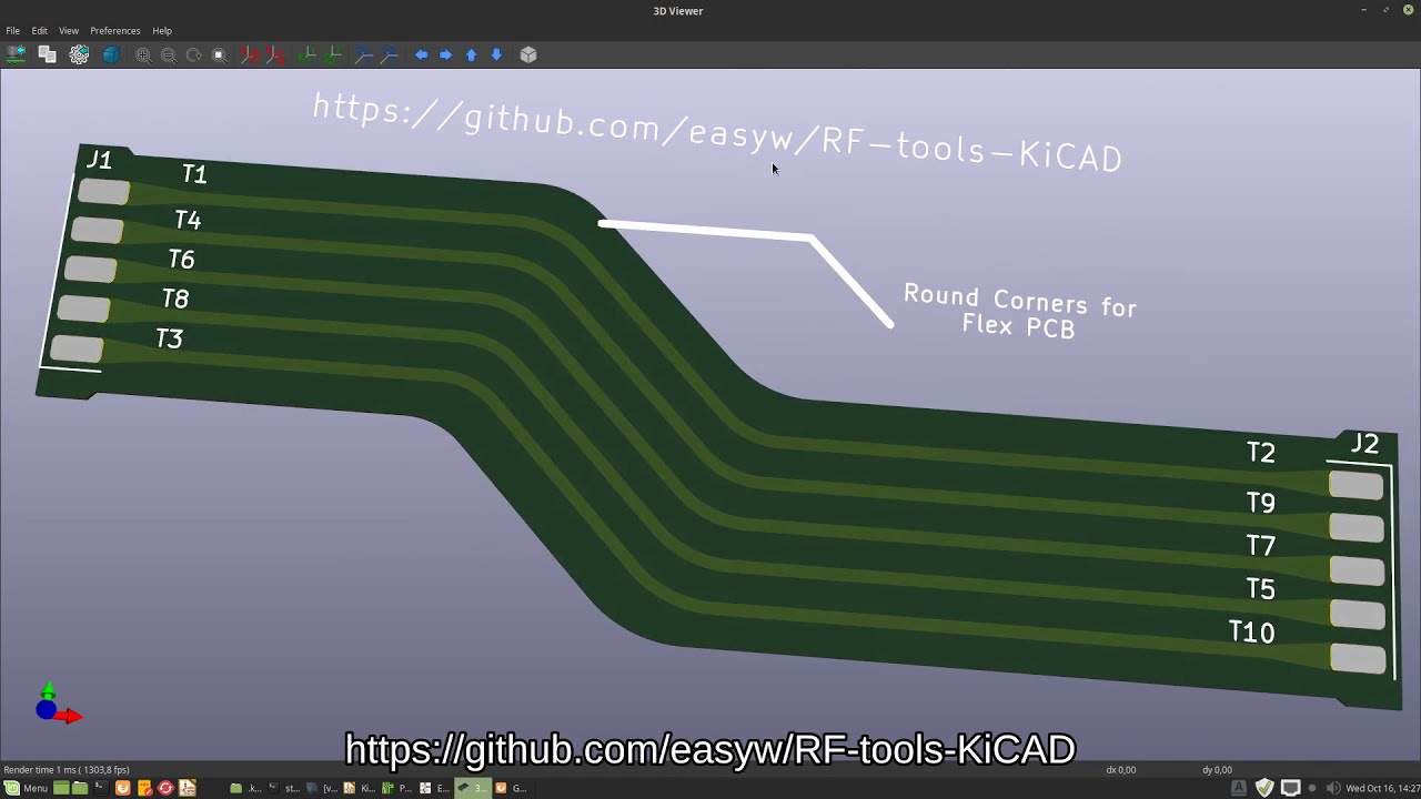 RF tools for KiCAD: Flex PCB round traces