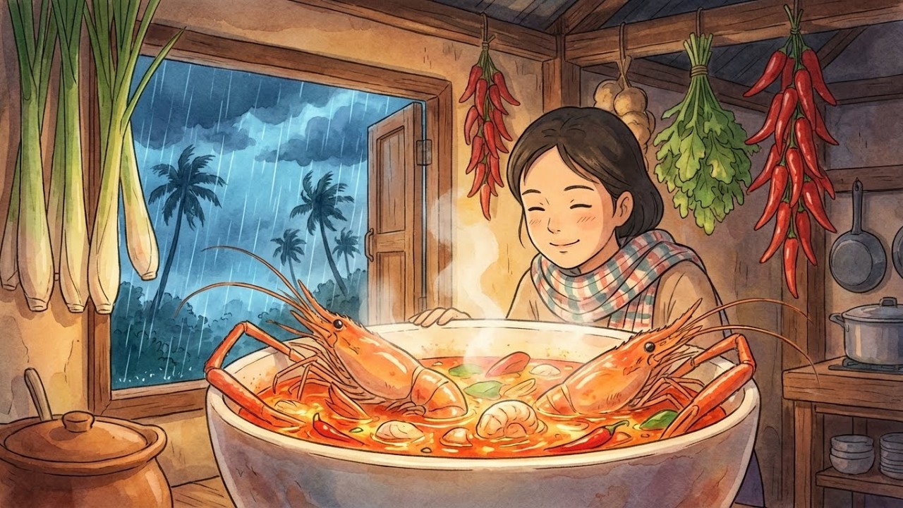 The Cozy Rainy Season | Ghibli Style Thai River Prawn Soup