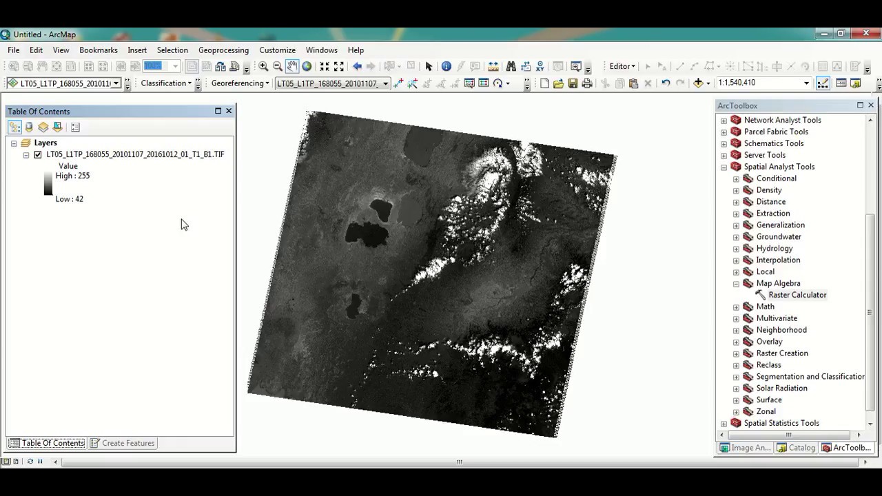 Radiometric Correction of Landsat Imagery(Sun Elevation) using ArcGIS Software