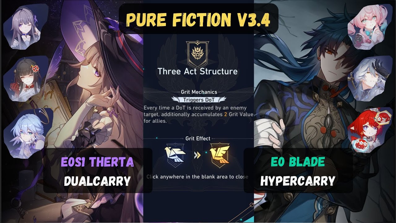E0S1 THerta Duo Carry and E0 Blade Hypercarry | Honkai Star Rail 3.4 Pure Fiction Stage 4