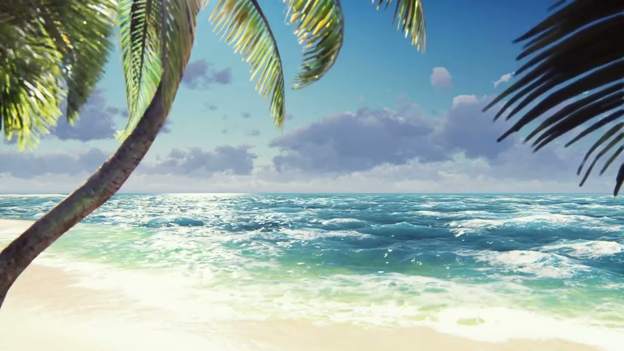 Palm Trees And Tropical Plants Near A Beautiful Beach Screensaver 4K