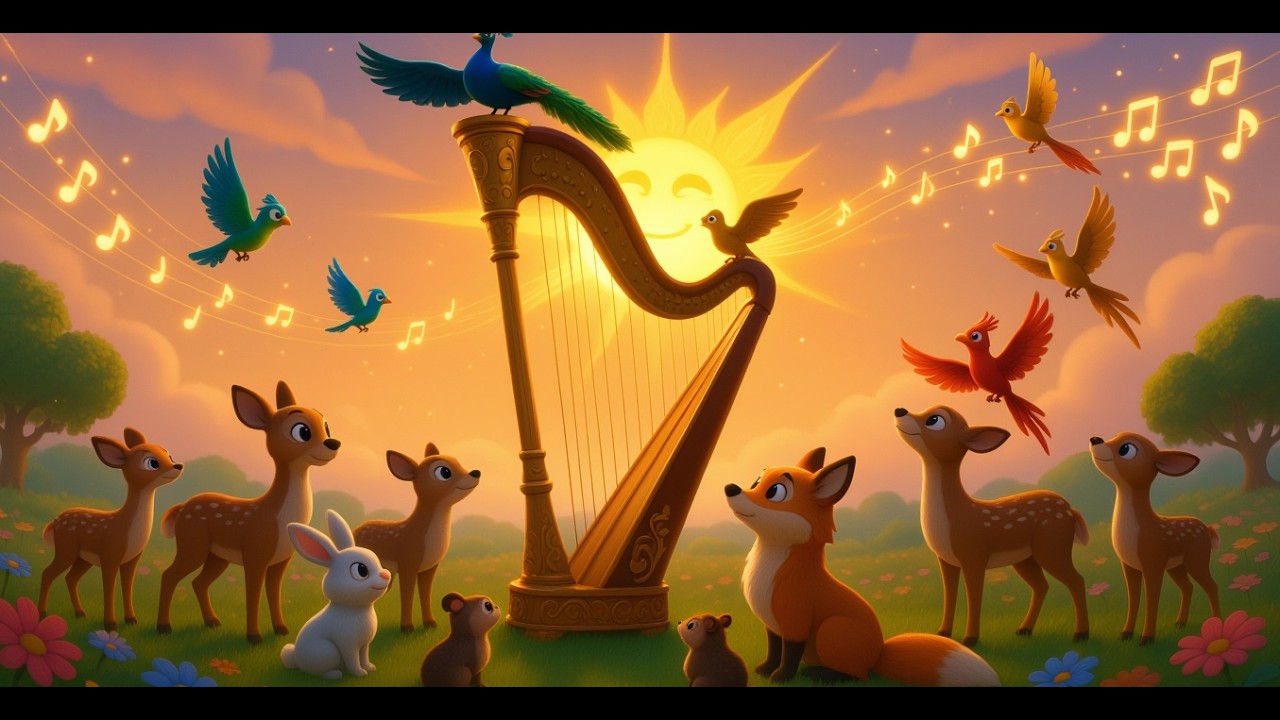 Rays of the Small Dancing Angels.Gentle Harp Lullaby for Children