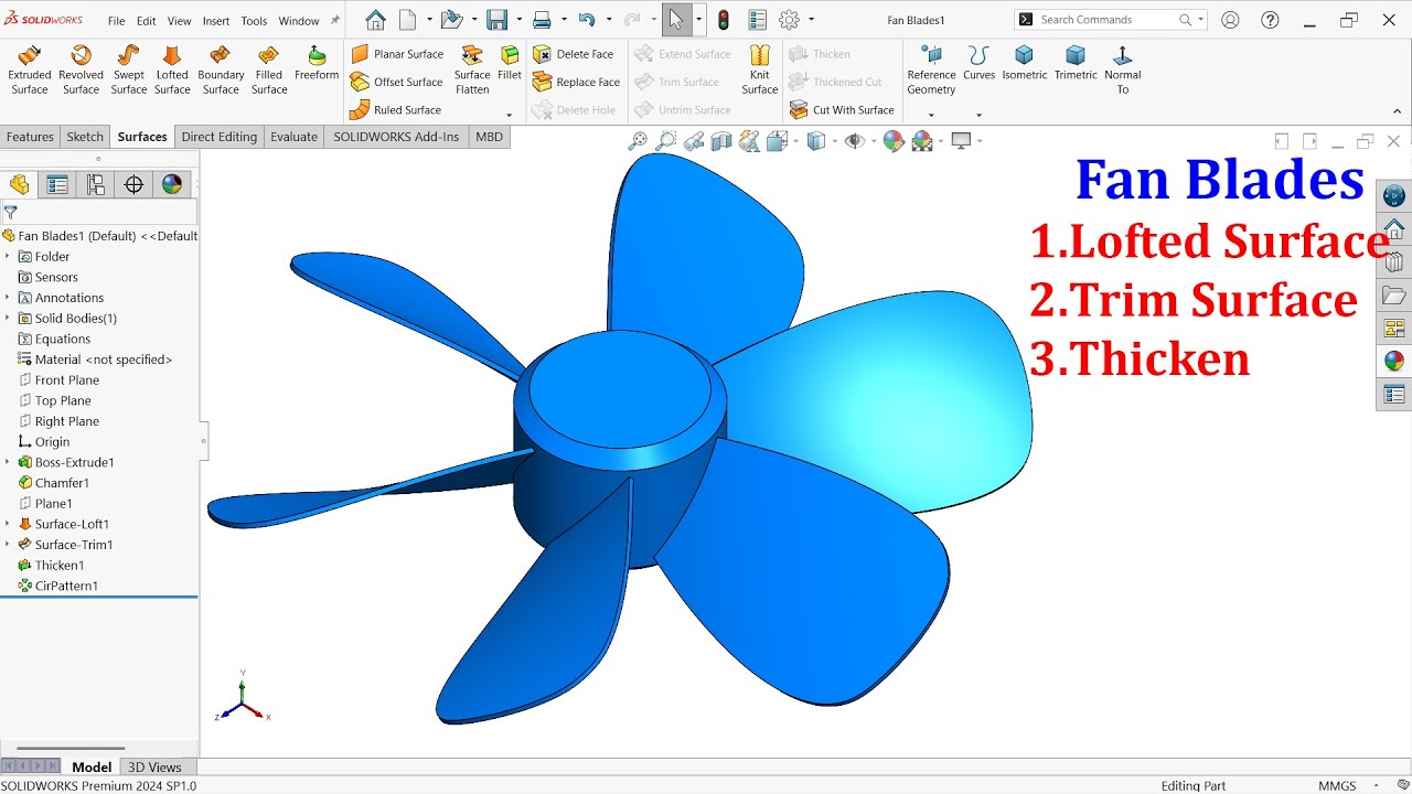 Учебное пособие по SolidWorks Surface: Лопасти вентилятора
