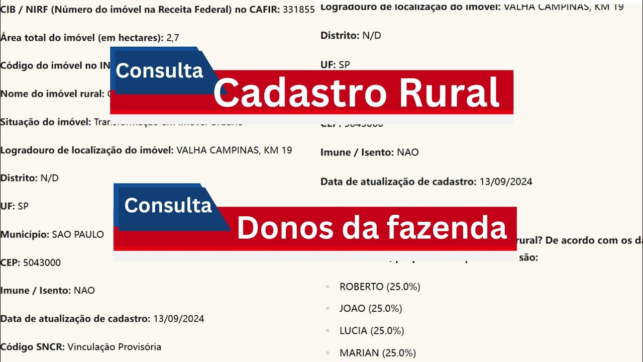 【Quem s&atilde;o donos das fazendas】- consulta no site Cadastro Rural