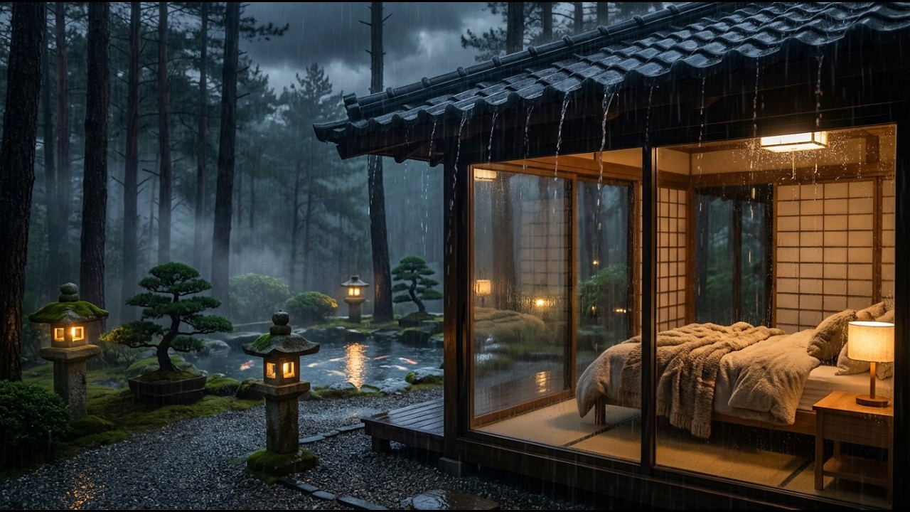 Soothing Rain in Luxury Cabin 🌧️ Night Forest Sounds for Deep Sleep,Anxiety,Insomnia & Stress Relief