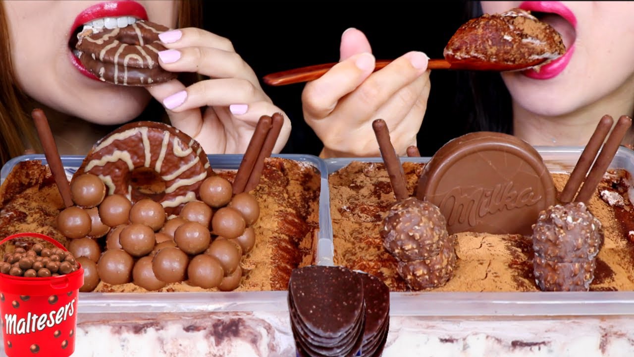 ASMR SPOONABLE CHOCOLATE CAKE + MALTESERS + FERRERO CHOCOLATE + MILKA CHOCO WAFER 초코 케이크 먹방
