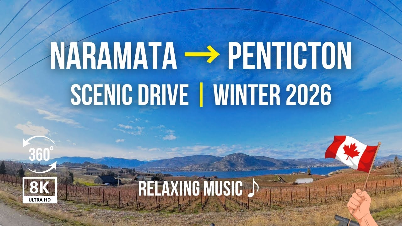 Naramata to Penticton Winter 360° Drive – BC Scenic Return Trip | Soft Background Music