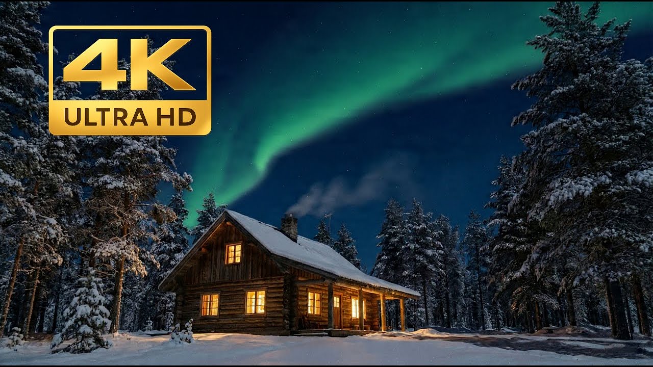 8 Hours of Cozy Cabin Night Under Northern Lights ❄️ Aurora Borealis Winter Ambience (ASMR)