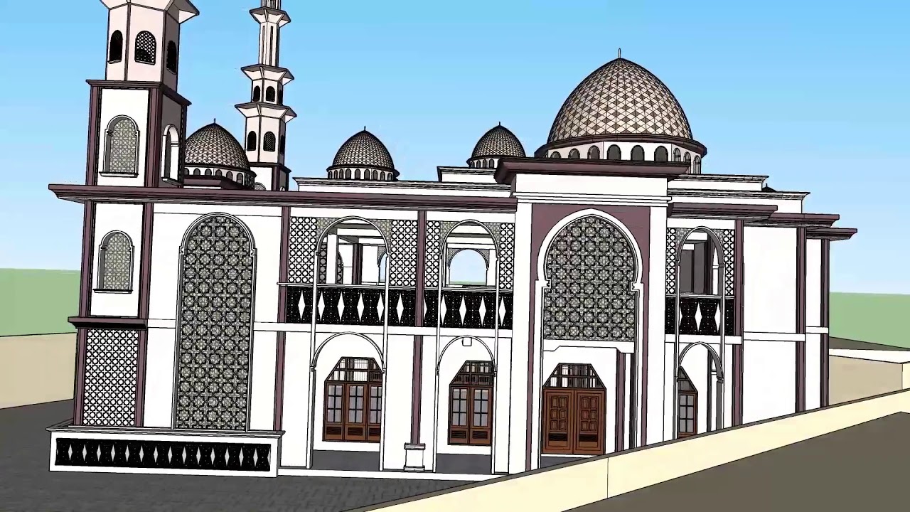 animasi sketchup 2018 perencanaan masjid nurut taqwa