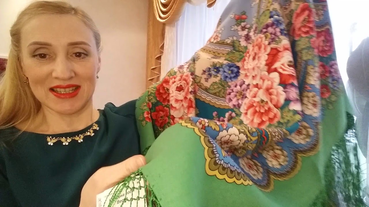 #ПавловопосадскиеПлатки Павловопосадский платок,,Весна,,вид 9 с примеркой