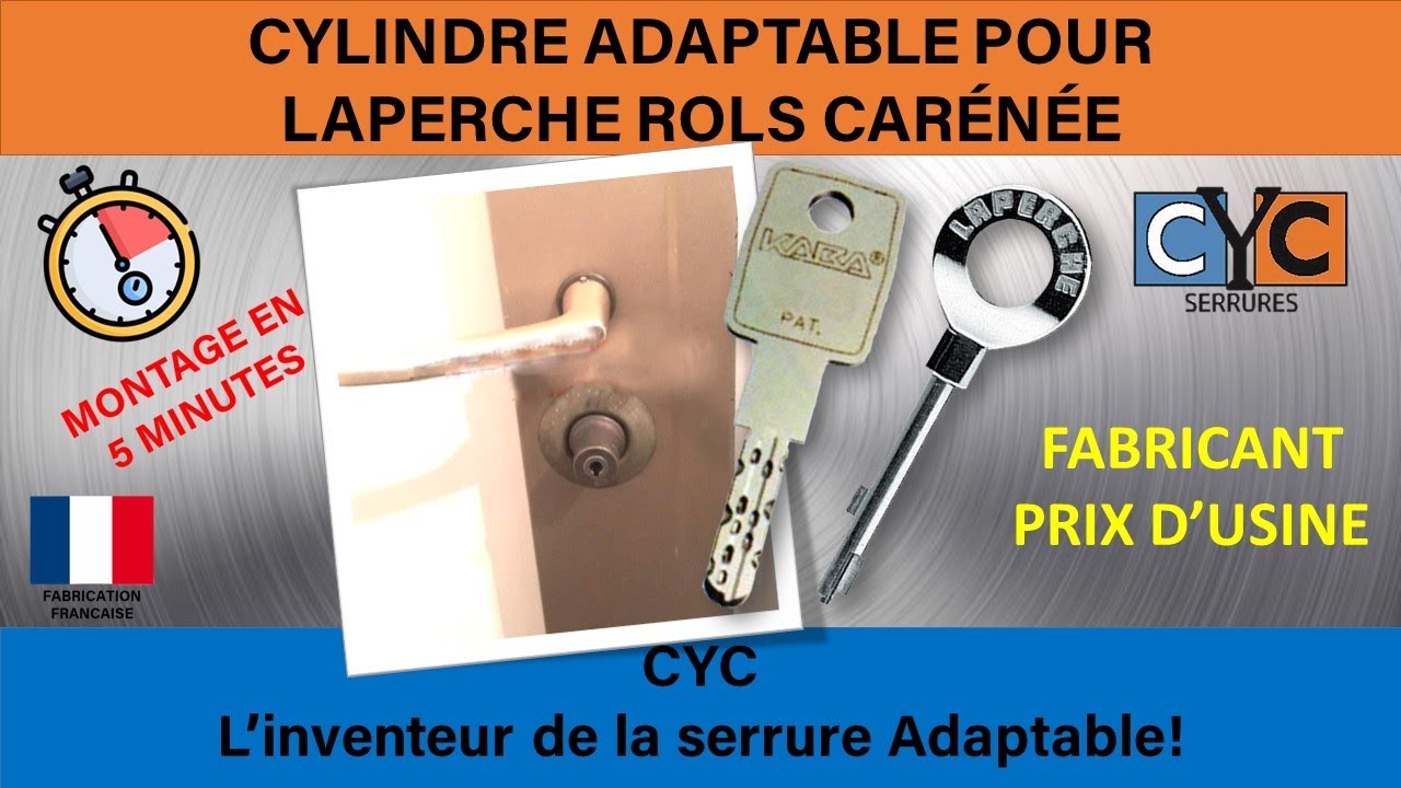 clé KABA EXPER T sur serrure LAPERCHE ROLS remplacée par un cylindre adaptable CYC DÉBRAYABLE