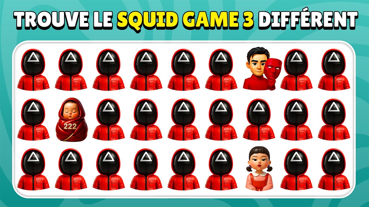 Trouve l’Intrus - Jeu du Calmar 3 🐙🦑🎮 | 40 Niveaux | Facile, Moyen, Difficile | Quiz Lapinou