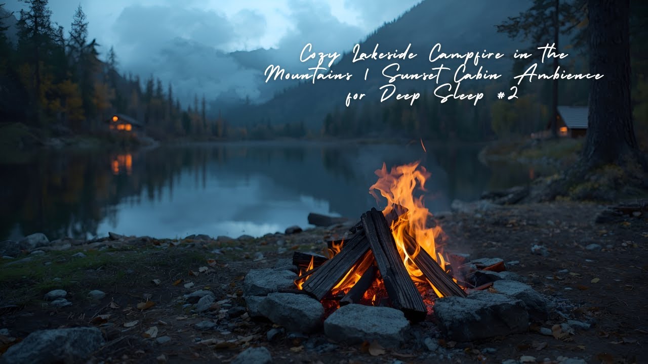 Cozy Lakeside Campfire in the Mountains | Sunset Cabin Ambience for Deep Sleep #2