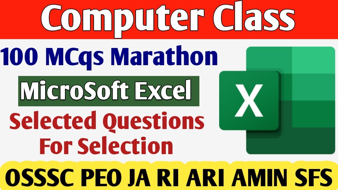 MS Excel 100 Mcqs // MS Excel marathon Class //Computer Class // OSSSC PEO JA RI ARI AMIN SFS FG