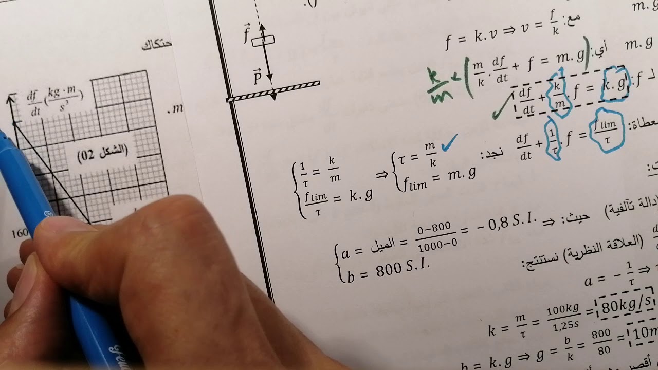 حل التمرين 2 باك مقترح 2020: السقوط الشاقولي الحقيقي ثم دراسة حركة قذيفة