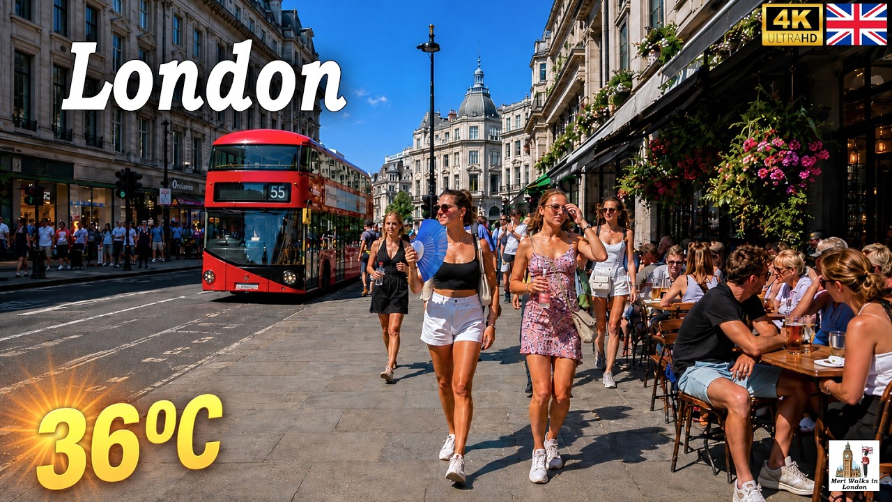 🇬🇧 LONDON WALKING TOUR 🔥 Extreme HOT DAY Walk in Westend's Bustling Streets | True [4K]