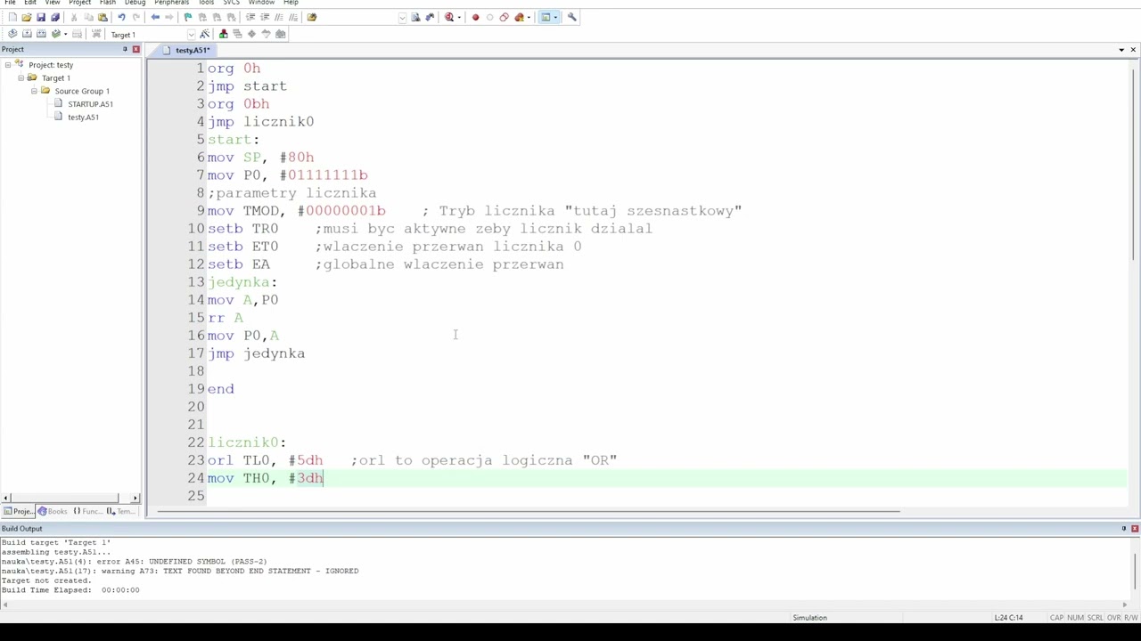 Mikroprocesor 8051 #1 - podstawowe komendy i licznik
