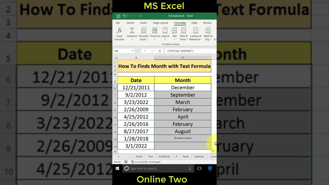 How To Find Month With Text Formula || Excel Formula