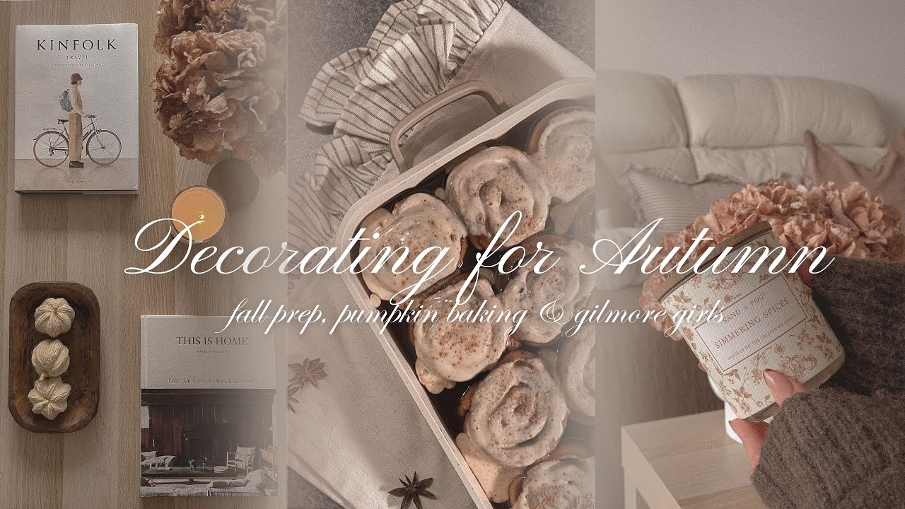 a cosy Autumn day | Decorating for fall, cinnamon chai roll baking & Gilmore Girls 🥨🌧️🍁