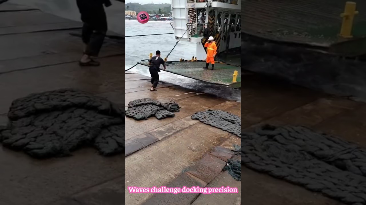 HEAVY-WAVE FERRY DOCKING — precision seamanship stabilizes massive vessel #Seamanship #DockSkills