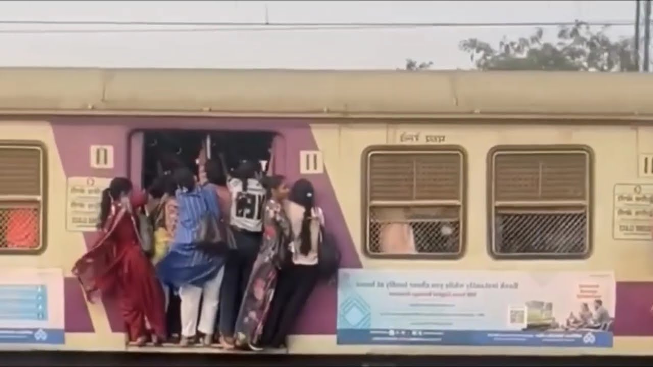 Local train rush Mumbai local train Morning crowd  Mumbai local Thane station 