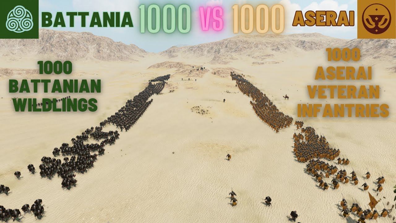 1000 Aserai Veteran Infantries vs 1000 Battanian Wildlings #bannerlord