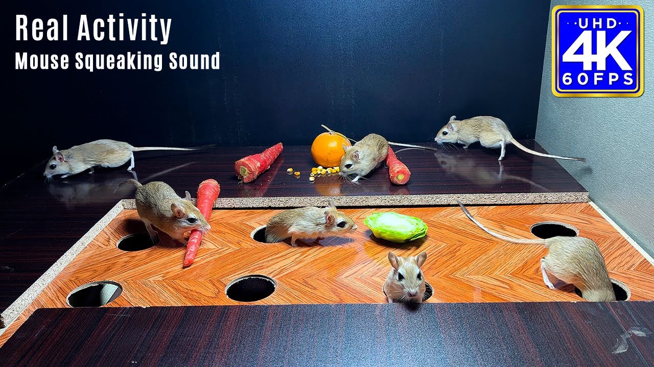 Cat Tv Mouse Jerry Hole Fun & Squabble With Real Activity in Wide View  -Mouse Squeaking 10 hours