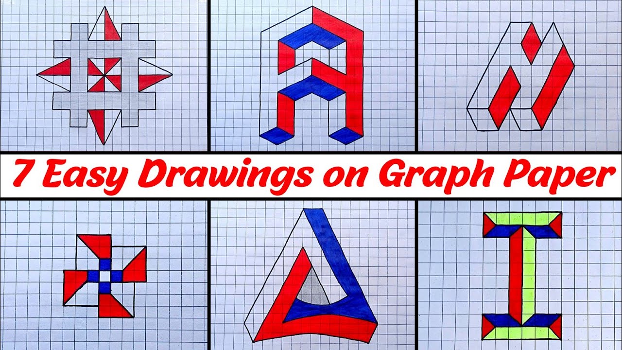 7 Easy Drawing Tricks on Graph Paper | #3Ddrawing #Opticalillusions  on Graph Paper