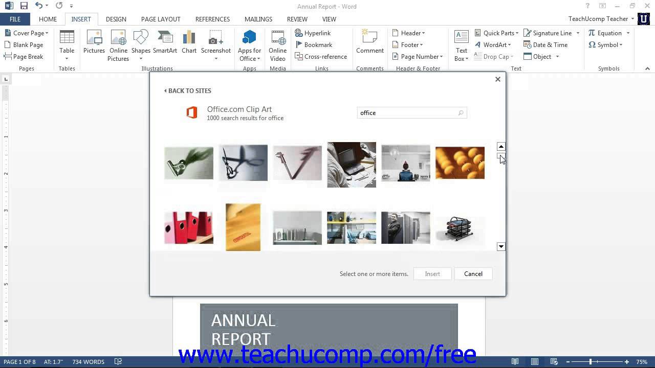 Word 2013 Tutorial Inserting Online Pictures Microsoft Training Lesson 12.1