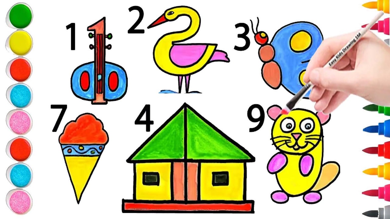 How to Draw Cute Pictures Using Numbers !! Kids Art Tutorial !!