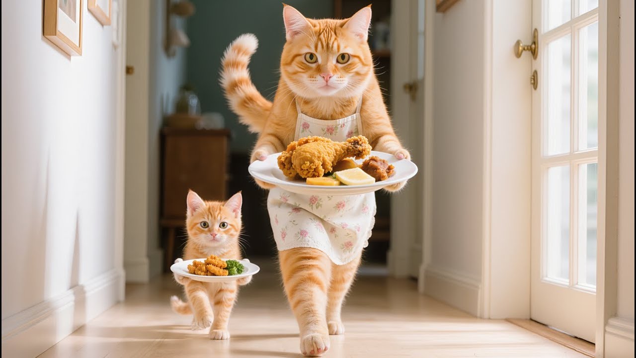 Kitten Craves Fried Chicken and Mama Cat Quickly Cooks a Crispy Homemade Meal for Her Kitten 🍗🐱💛