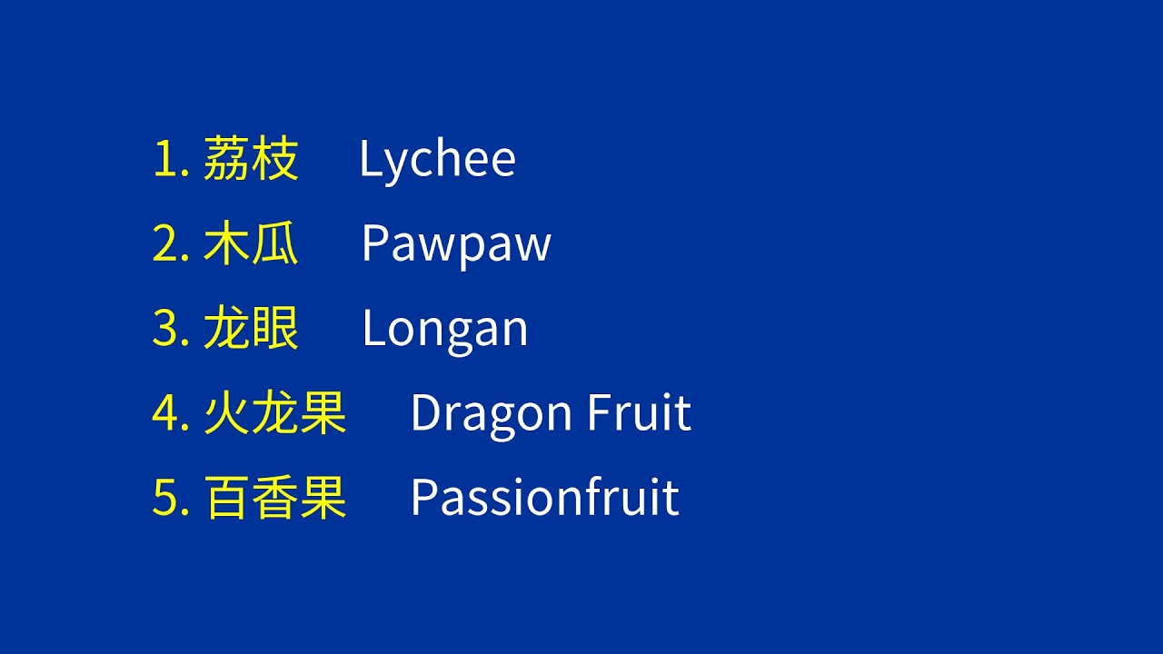 无花果=Fig 石榴=Pomegranate 椰子=Coconut 蜜枣=Dates 葡萄干=Sultanas