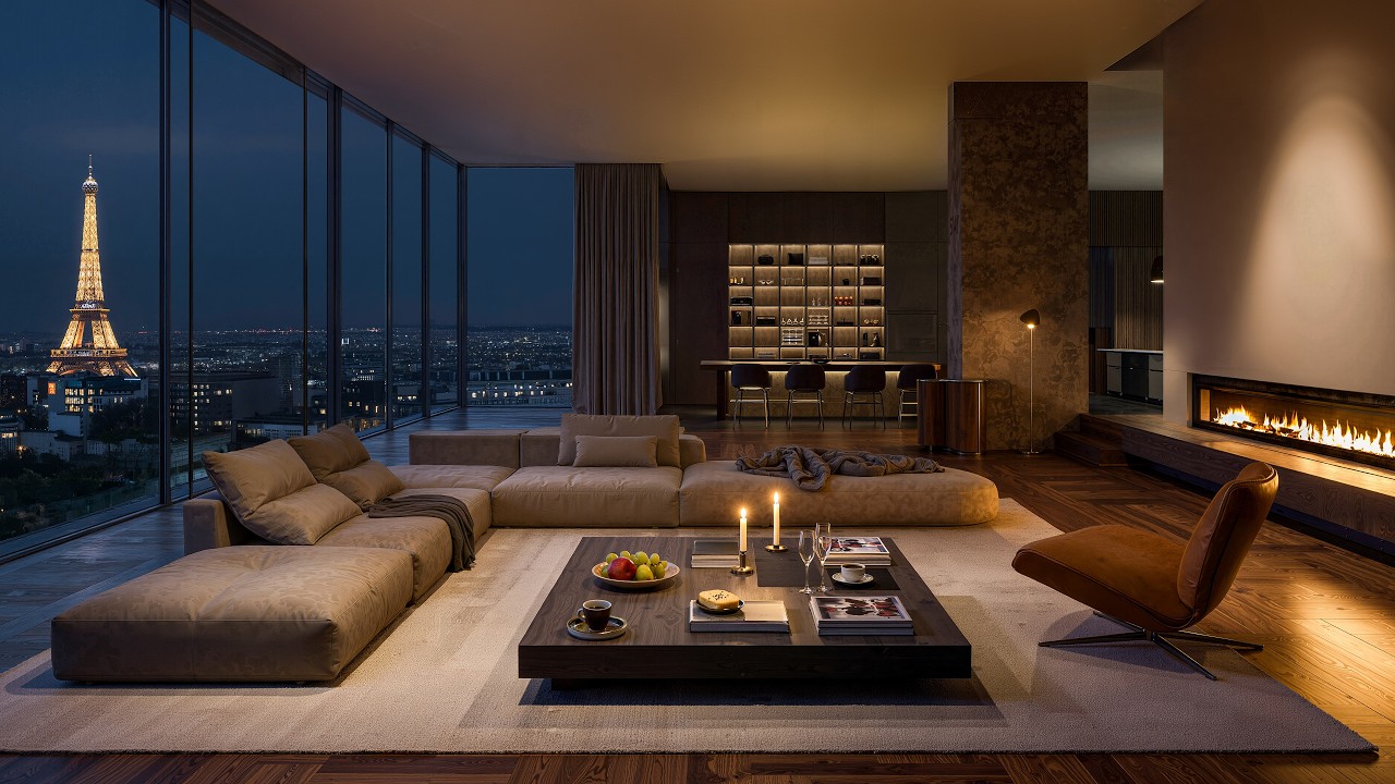 Tranquil Piano Jazz at a Luxury Paris Apartment &ndash; Night Ambience with Fire Sounds for Deep Rest