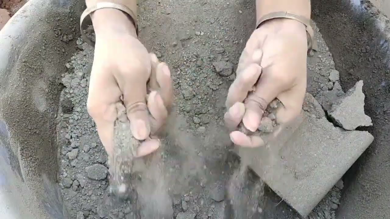 Gritty crunchy sand cement crumbling dry and water 💦