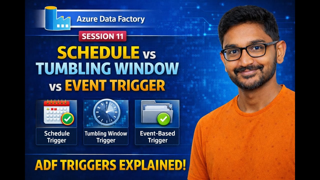 11. Azure Data Factory Session 11 | Schedule vs Tumbling Window vs Event Trigger |Triggers Explained