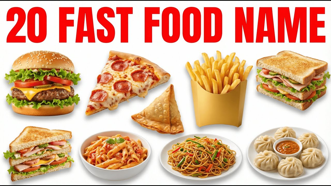 20 फास्ट फूड के नाम | Learn 20 Fast Food Name in English & Hindi | Kids Learning Video | Zsn Study