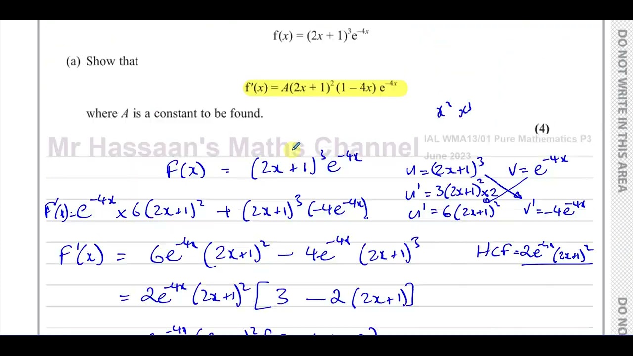 WMA13/01, (Edexcel), IAL, P3 June 2023, Q8, Differentiation, The Product Rule, Transformations