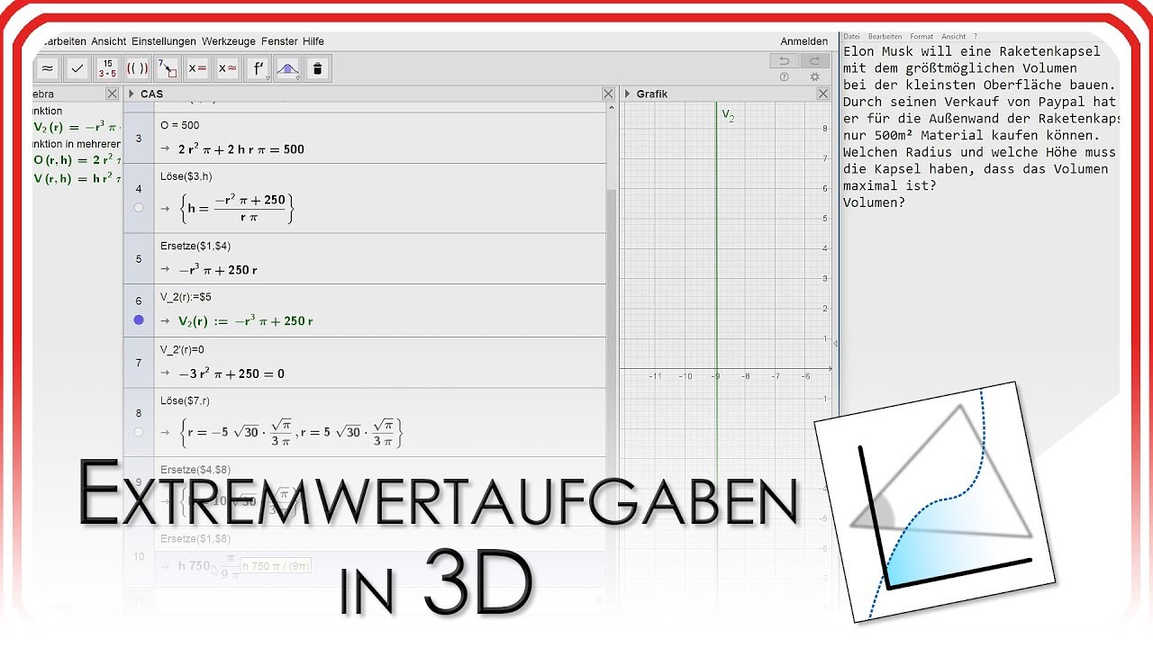 Extremwertaufgaben im dreidimensionalen Raum (Volumen/Oberfläche) | GeoGebra EasyGoing