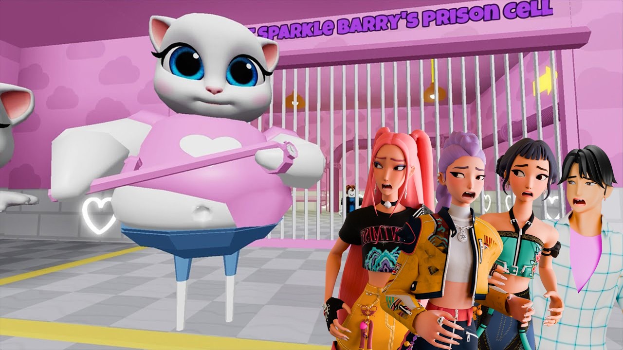 Kpop Demon Hunters Rumi, Zoey, Mira, Jinu Plays Angela Barry's Prison Run in Roblox