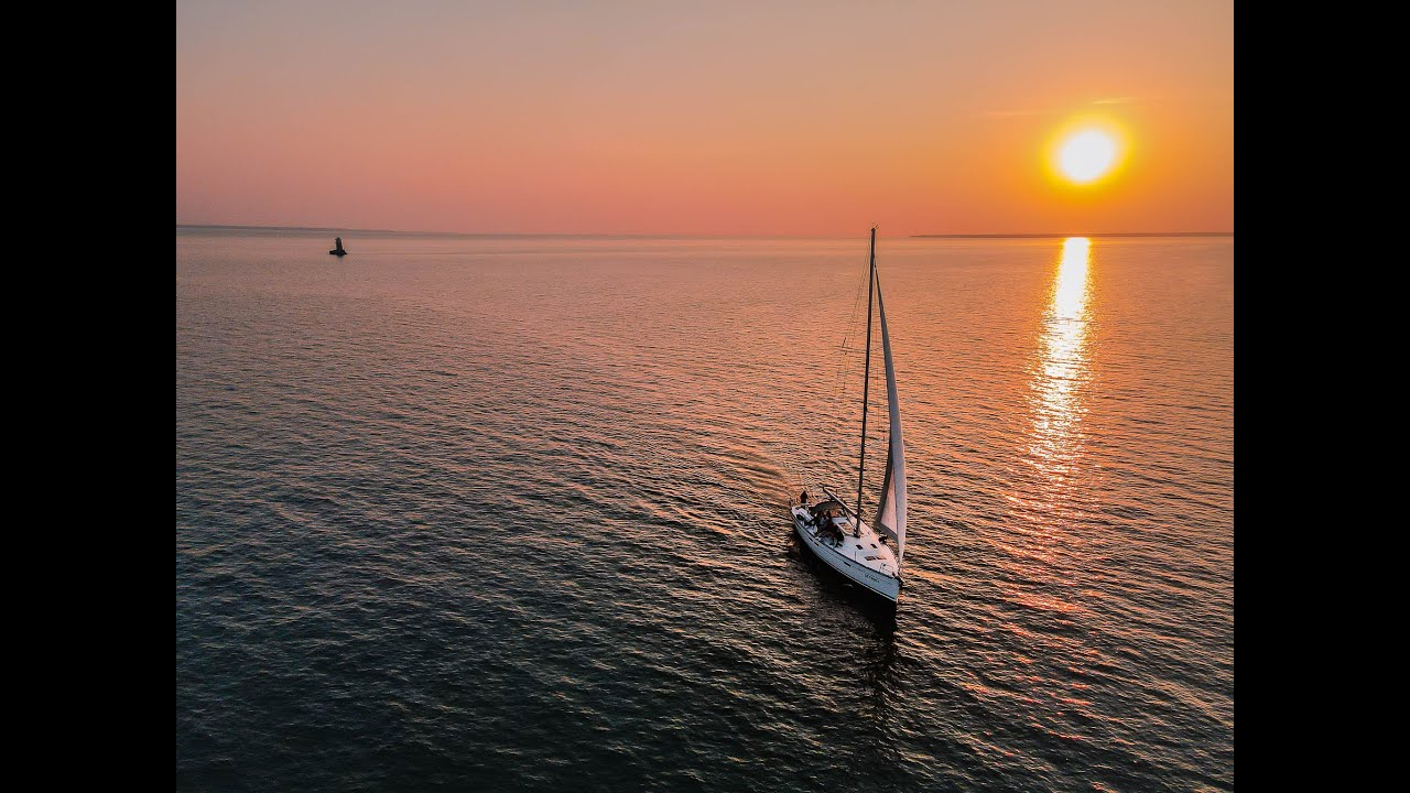 Sailing during sunset in Estonia (drone video)
