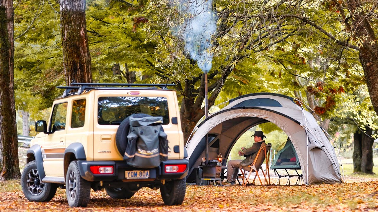 Осенний одиночный кемпинг с Jimny | Уют с дровяной печью и готовка в чугунной посуде, Природный АСМР